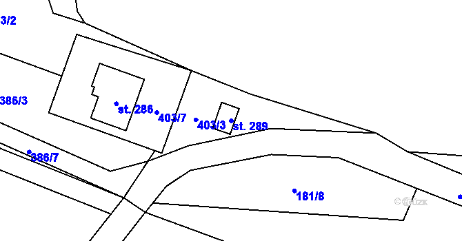 Parcela st. 289 v KÚ Hamr, Katastrální mapa