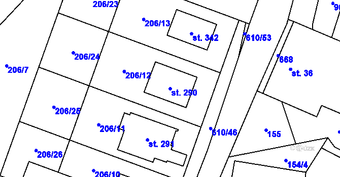 Parcela st. 290 v KÚ Hamr, Katastrální mapa