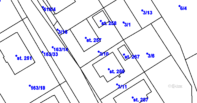 Parcela st. 3/10 v KÚ Hamr, Katastrální mapa