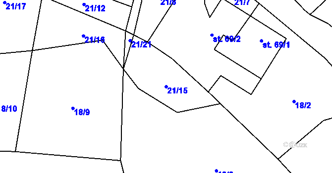 Parcela st. 21/15 v KÚ Hamr, Katastrální mapa