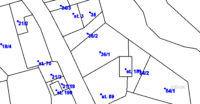 Parcela st. 36/1 v KÚ Hamr, Katastrální mapa