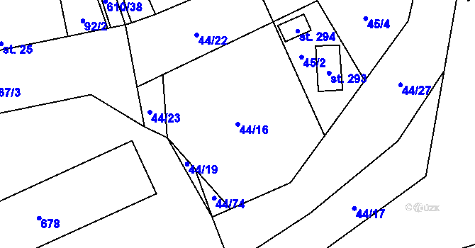 Parcela st. 44/16 v KÚ Hamr, Katastrální mapa
