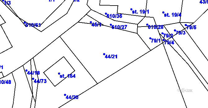 Parcela st. 44/21 v KÚ Hamr, Katastrální mapa