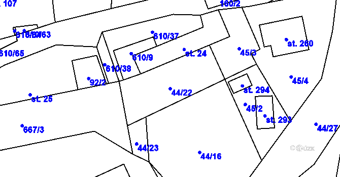 Parcela st. 44/22 v KÚ Hamr, Katastrální mapa