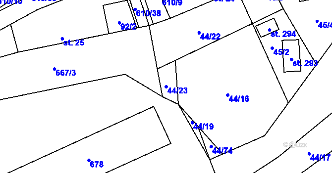 Parcela st. 44/23 v KÚ Hamr, Katastrální mapa