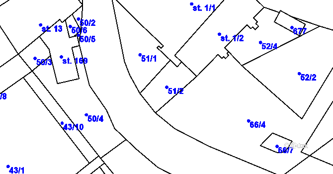 Parcela st. 51/2 v KÚ Hamr, Katastrální mapa
