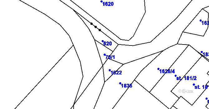 Parcela st. 70/1 v KÚ Hamr, Katastrální mapa