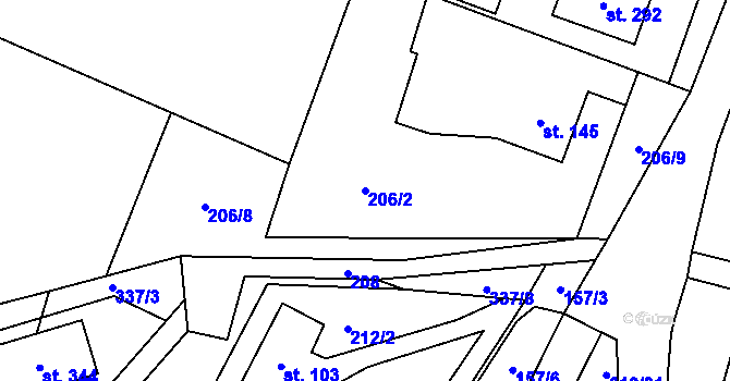 Parcela st. 206/2 v KÚ Hamr, Katastrální mapa