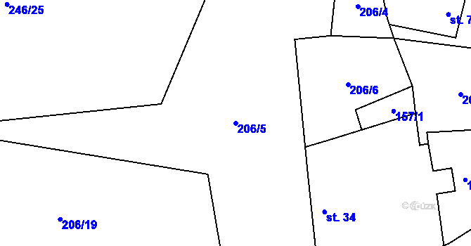 Parcela st. 206/5 v KÚ Hamr, Katastrální mapa