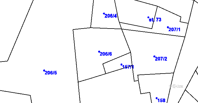 Parcela st. 206/6 v KÚ Hamr, Katastrální mapa