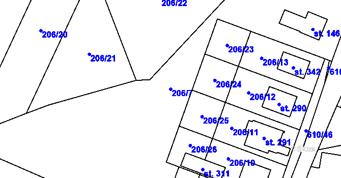 Parcela st. 206/7 v KÚ Hamr, Katastrální mapa