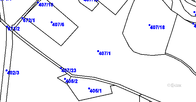 Parcela st. 407/1 v KÚ Hamr, Katastrální mapa