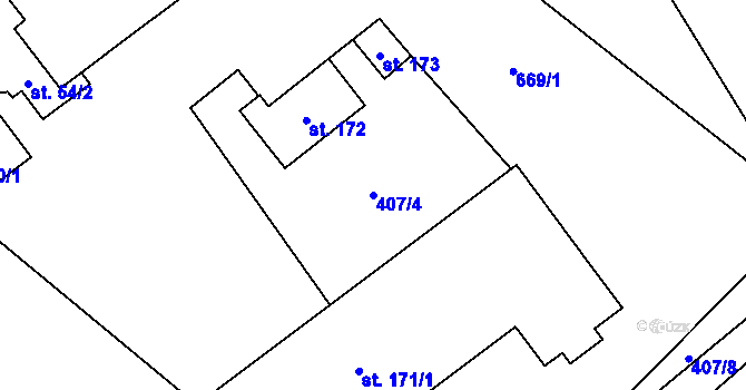Parcela st. 407/4 v KÚ Hamr, Katastrální mapa