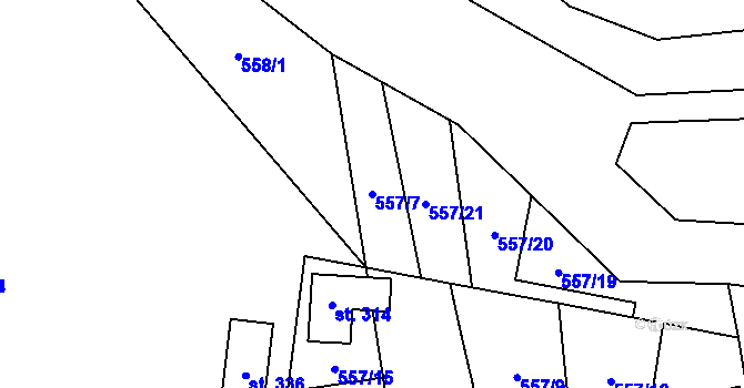 Parcela st. 557/7 v KÚ Hamr, Katastrální mapa