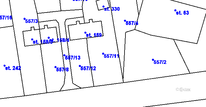 Parcela st. 557/11 v KÚ Hamr, Katastrální mapa