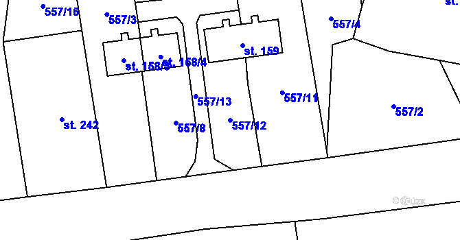 Parcela st. 557/12 v KÚ Hamr, Katastrální mapa