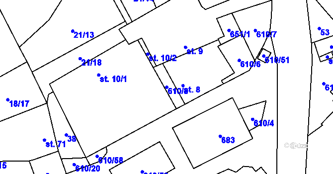 Parcela st. 610/8 v KÚ Hamr, Katastrální mapa
