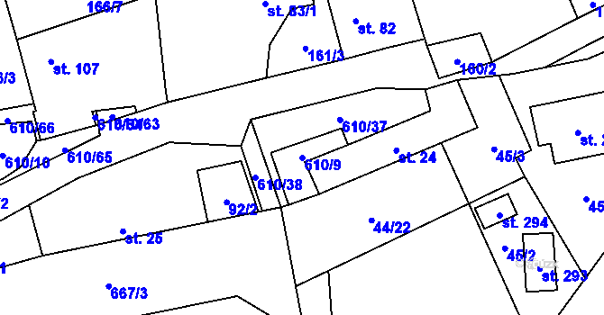 Parcela st. 610/9 v KÚ Hamr, Katastrální mapa