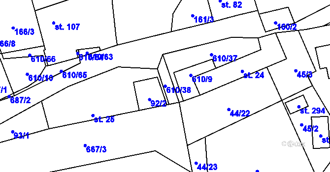 Parcela st. 610/38 v KÚ Hamr, Katastrální mapa