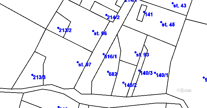 Parcela st. 616/1 v KÚ Hamr, Katastrální mapa