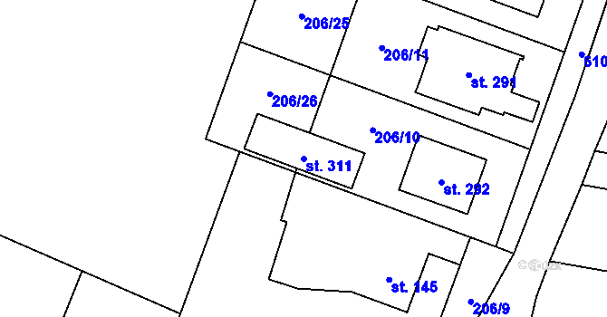 Parcela st. 311 v KÚ Hamr, Katastrální mapa