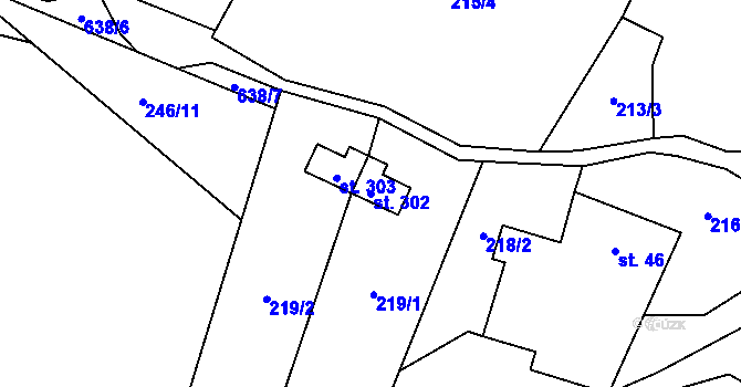 Parcela st. 302 v KÚ Hamr, Katastrální mapa