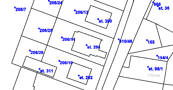 Parcela st. 291 v KÚ Hamr, Katastrální mapa