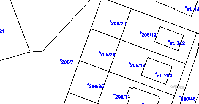 Parcela st. 206/24 v KÚ Hamr, Katastrální mapa
