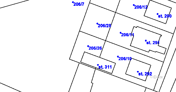 Parcela st. 206/26 v KÚ Hamr, Katastrální mapa