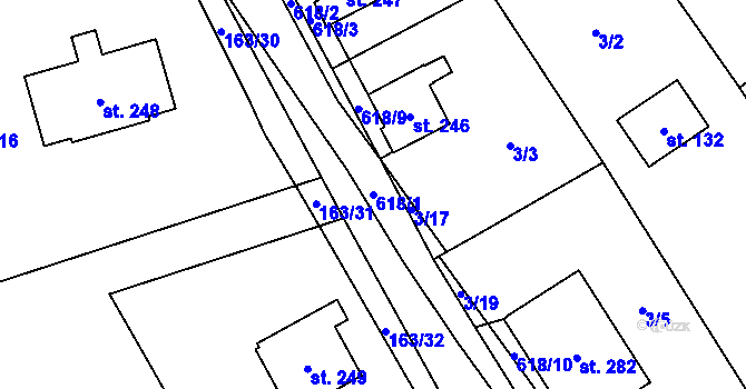 Parcela st. 618/1 v KÚ Hamr, Katastrální mapa