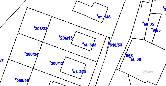 Parcela st. 342 v KÚ Hamr, Katastrální mapa