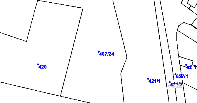 Parcela st. 407/24 v KÚ Hamr, Katastrální mapa