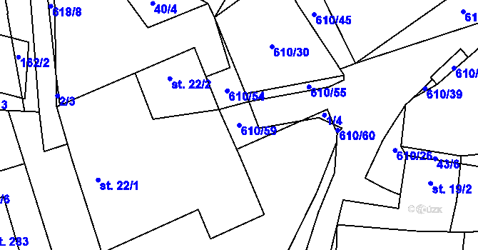 Parcela st. 610/59 v KÚ Hamr, Katastrální mapa