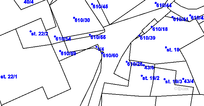 Parcela st. 610/60 v KÚ Hamr, Katastrální mapa