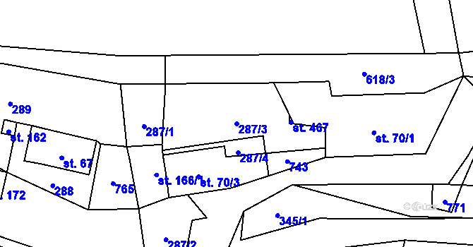 Parcela st. 287/3 v KÚ Hamr na Jezeře, Katastrální mapa