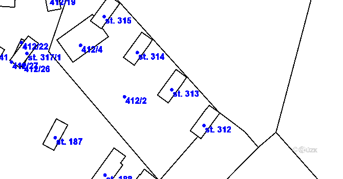 Parcela st. 313 v KÚ Hamr na Jezeře, Katastrální mapa