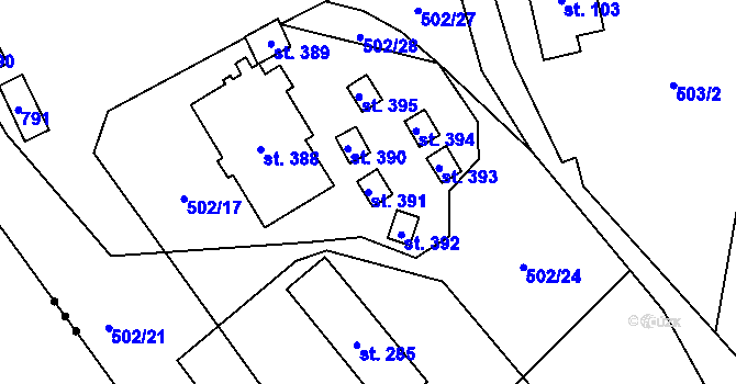 Parcela st. 391 v KÚ Hamr na Jezeře, Katastrální mapa