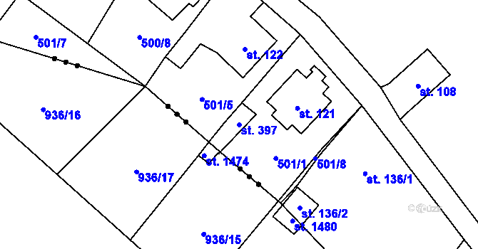 Parcela st. 397 v KÚ Hamr na Jezeře, Katastrální mapa