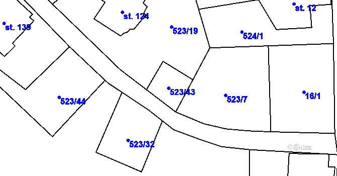 Parcela st. 523/43 v KÚ Hamr na Jezeře, Katastrální mapa