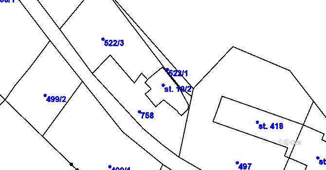 Parcela st. 10/2 v KÚ Hamr na Jezeře, Katastrální mapa