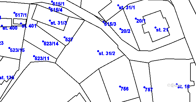 Parcela st. 31/2 v KÚ Hamr na Jezeře, Katastrální mapa