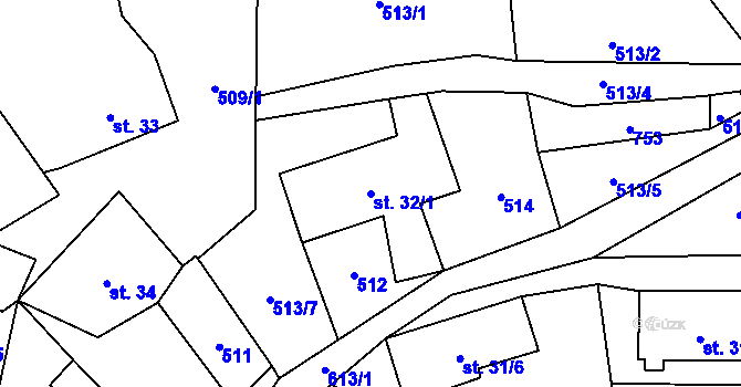 Parcela st. 32/1 v KÚ Hamr na Jezeře, Katastrální mapa