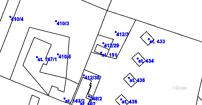 Parcela st. 191 v KÚ Hamr na Jezeře, Katastrální mapa