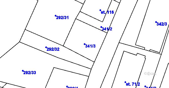 Parcela st. 341/3 v KÚ Hamr na Jezeře, Katastrální mapa