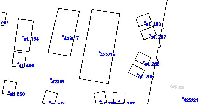 Parcela st. 422/16 v KÚ Hamr na Jezeře, Katastrální mapa