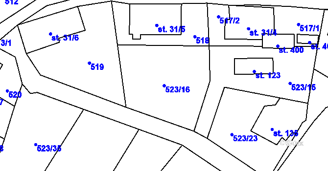 Parcela st. 523/16 v KÚ Hamr na Jezeře, Katastrální mapa