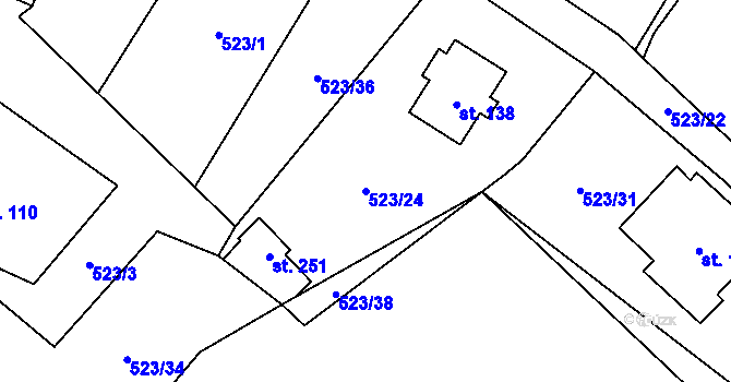 Parcela st. 523/24 v KÚ Hamr na Jezeře, Katastrální mapa