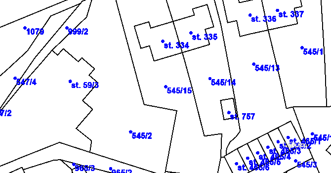 Parcela st. 545/15 v KÚ Hamr u Litvínova, Katastrální mapa
