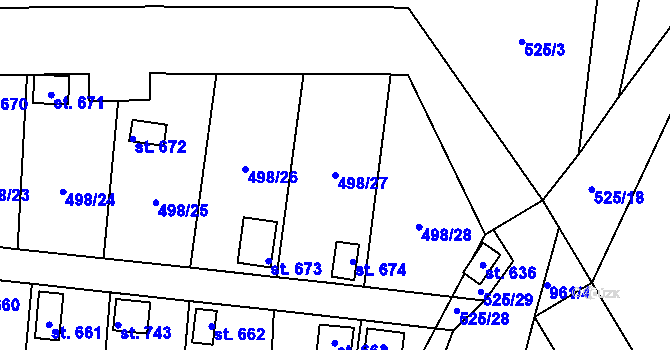 Parcela st. 498/27 v KÚ Hamr u Litvínova, Katastrální mapa
