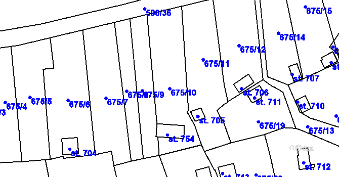 Parcela st. 675/10 v KÚ Hamr u Litvínova, Katastrální mapa